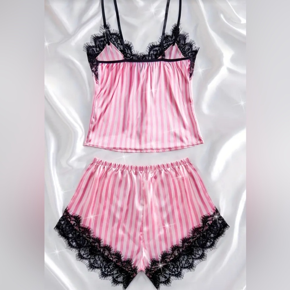 Brand new women’s pajama set, pink stripes, camisole shorts, black eyela… - Picture 5 of 8